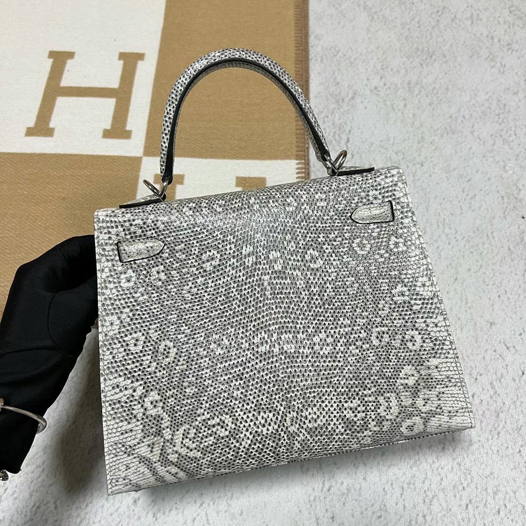 Hermès（爱马仕）Kelly 凯莉包 Lizard 进口蜥蜴皮 01自然色 银扣 25cm