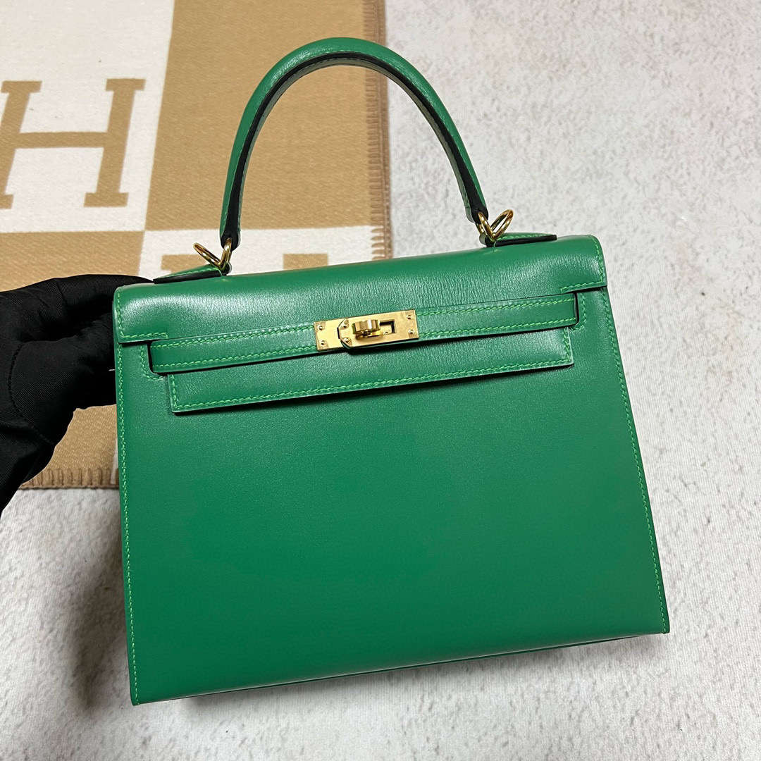 Hermès（爱马仕）Kelly 凯莉包 Boxcalf 1K 竹子绿 金扣 25cm