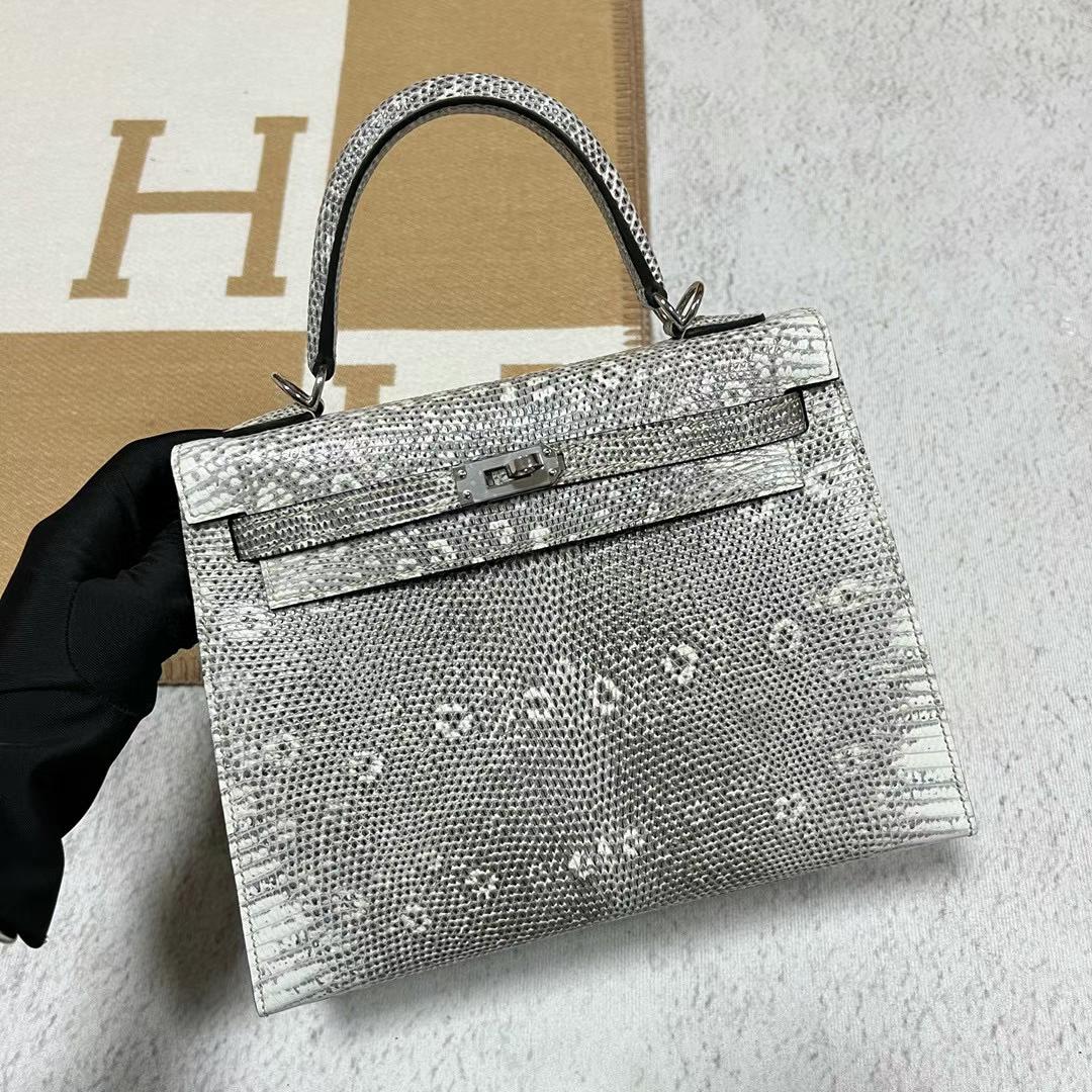 Hermès（爱马仕）Kelly 凯莉包 Lizard 进口蜥蜴皮 01自然色 银扣 25cm