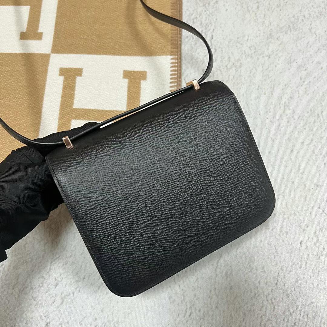 Hermès（爱马仕）Constance 康斯坦斯 Epsom Ck89 黑色 玫瑰金扣 19cm