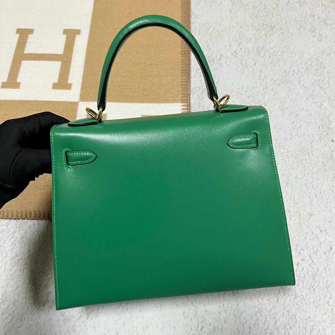 Hermès（爱马仕）Kelly 凯莉包 Boxcalf 1K 竹子绿 金扣 25cm