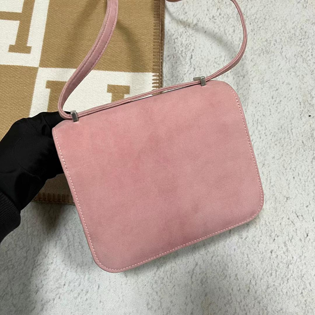 Hermès（爱马仕）Constance 康斯坦斯 Suede 进口麂皮 T5 干玫瑰粉 银扣 19cm