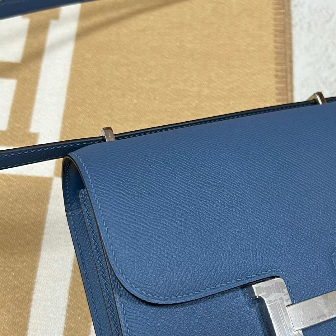 Hermès（爱马仕）Constance 康斯坦斯 Epsom 7R 雾霾蓝 银扣 19cm