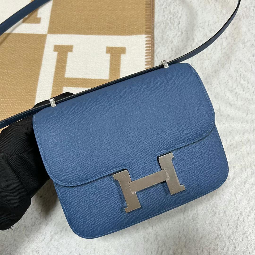 Hermès（爱马仕）Constance 康斯坦斯 Epsom 7R 雾霾蓝 银扣 19cm