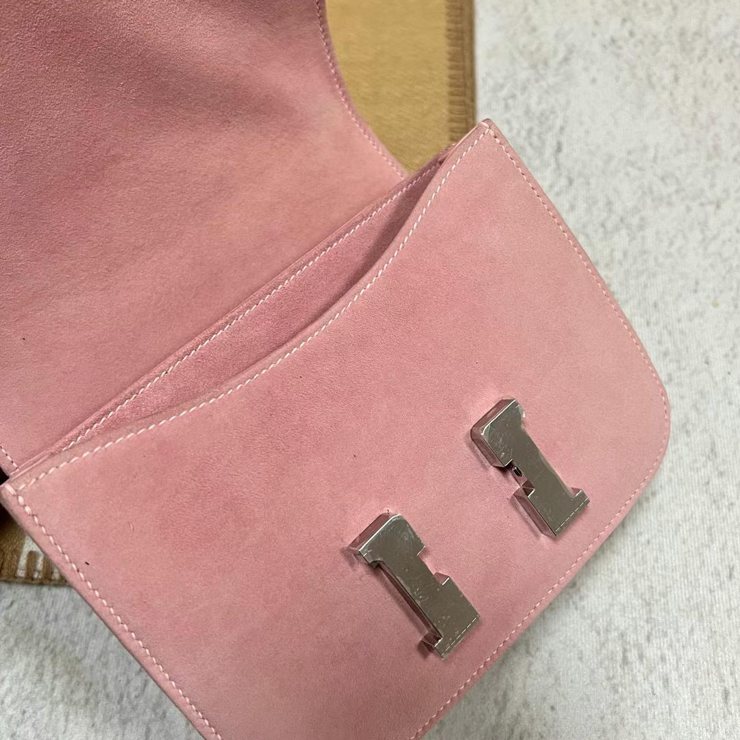 Hermès（爱马仕）Constance 康斯坦斯 Suede 进口麂皮 T5 干玫瑰粉 银扣 19cm