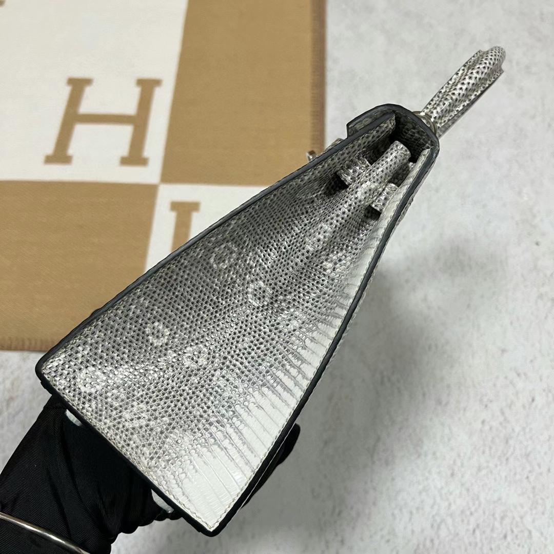 Hermès（爱马仕）Kelly 凯莉包 Lizard 进口蜥蜴皮 01自然色 银扣 25cm