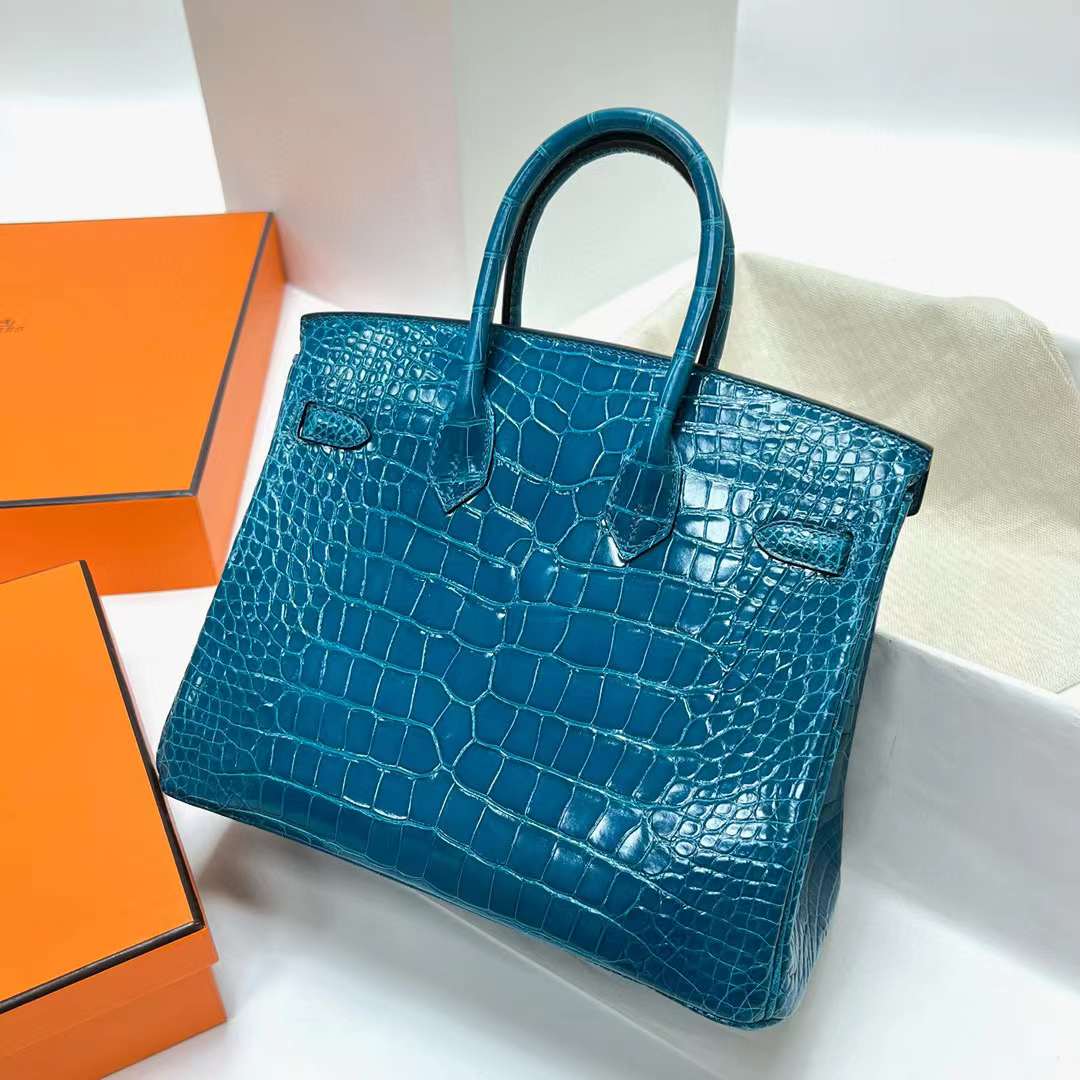 Hermès（爱马仕）Birkin 铂金包 亮面美洲鳄鱼 shiny alligator crocodile（御用原装进口Hcp鳄鱼）7w 伊兹密尔蓝 银扣 25cm 全手工蜡线缝制