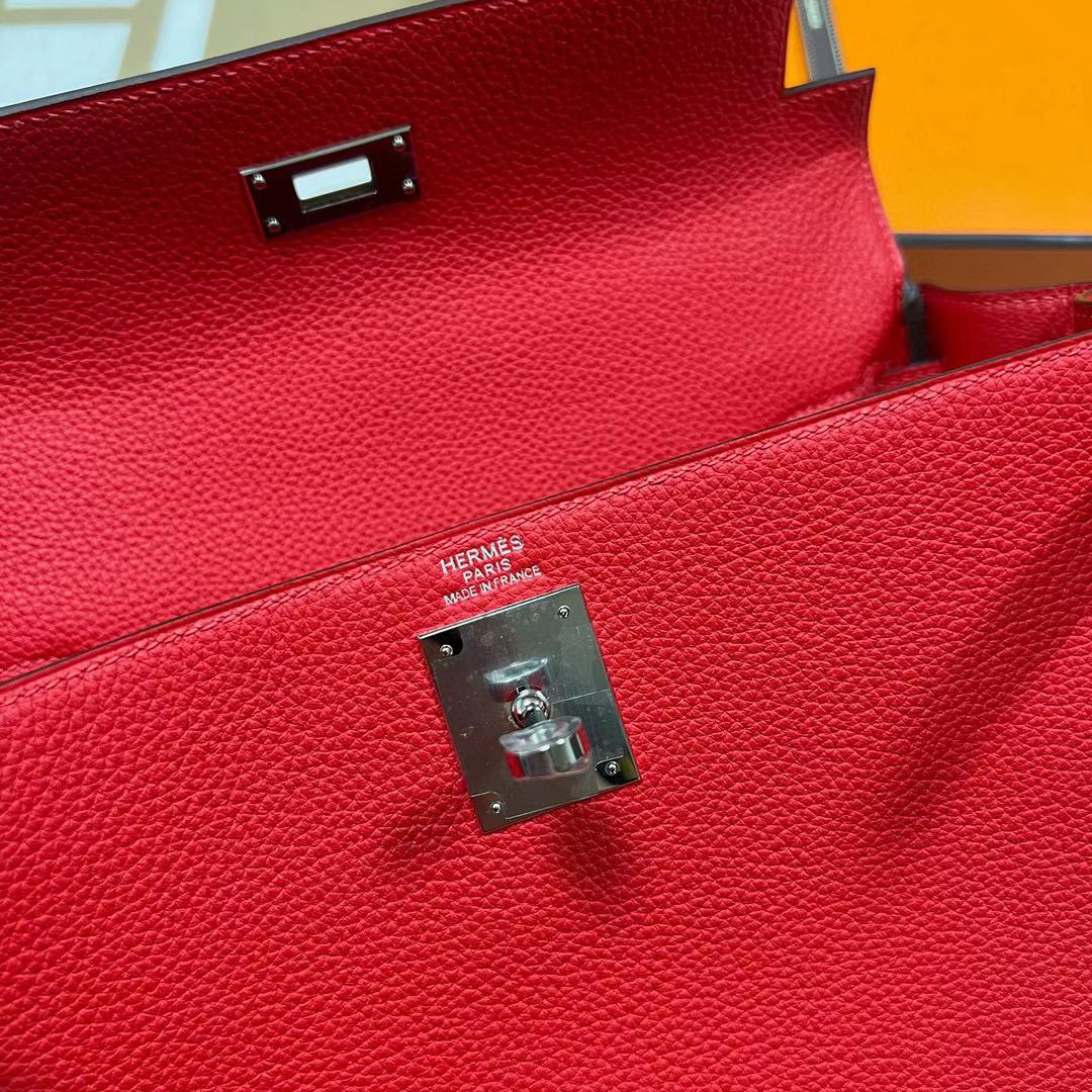 Hermès（爱马仕）Kelly 凯莉包 Togo皮 S3 心红色 银扣 28cm 全手工蜡线缝制 Phw