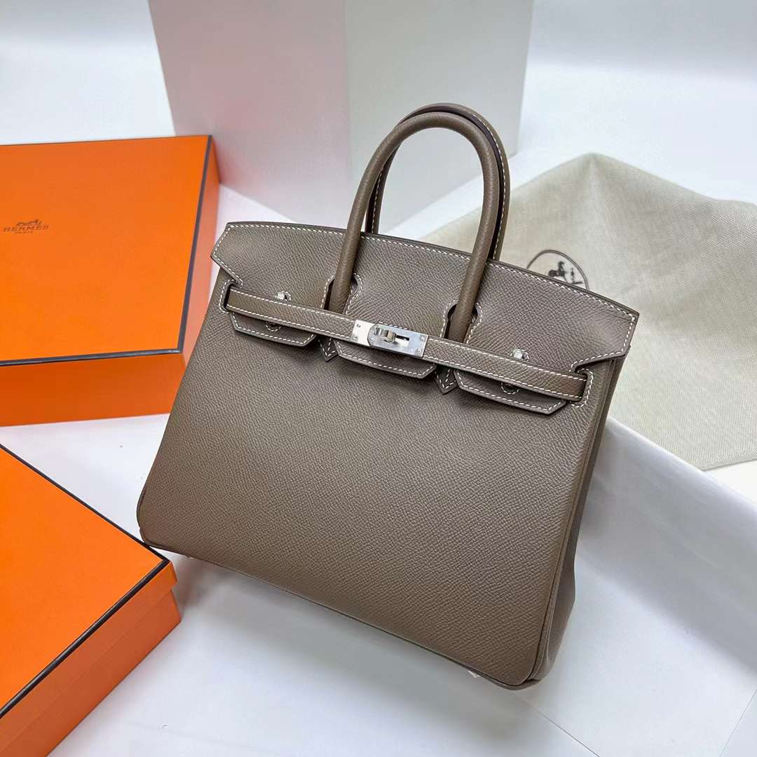 Hermès（爱马仕）Birkin 铂金包 Epsom Ck18 大象灰 银扣 25cm 全手工蜡线缝制 Phw