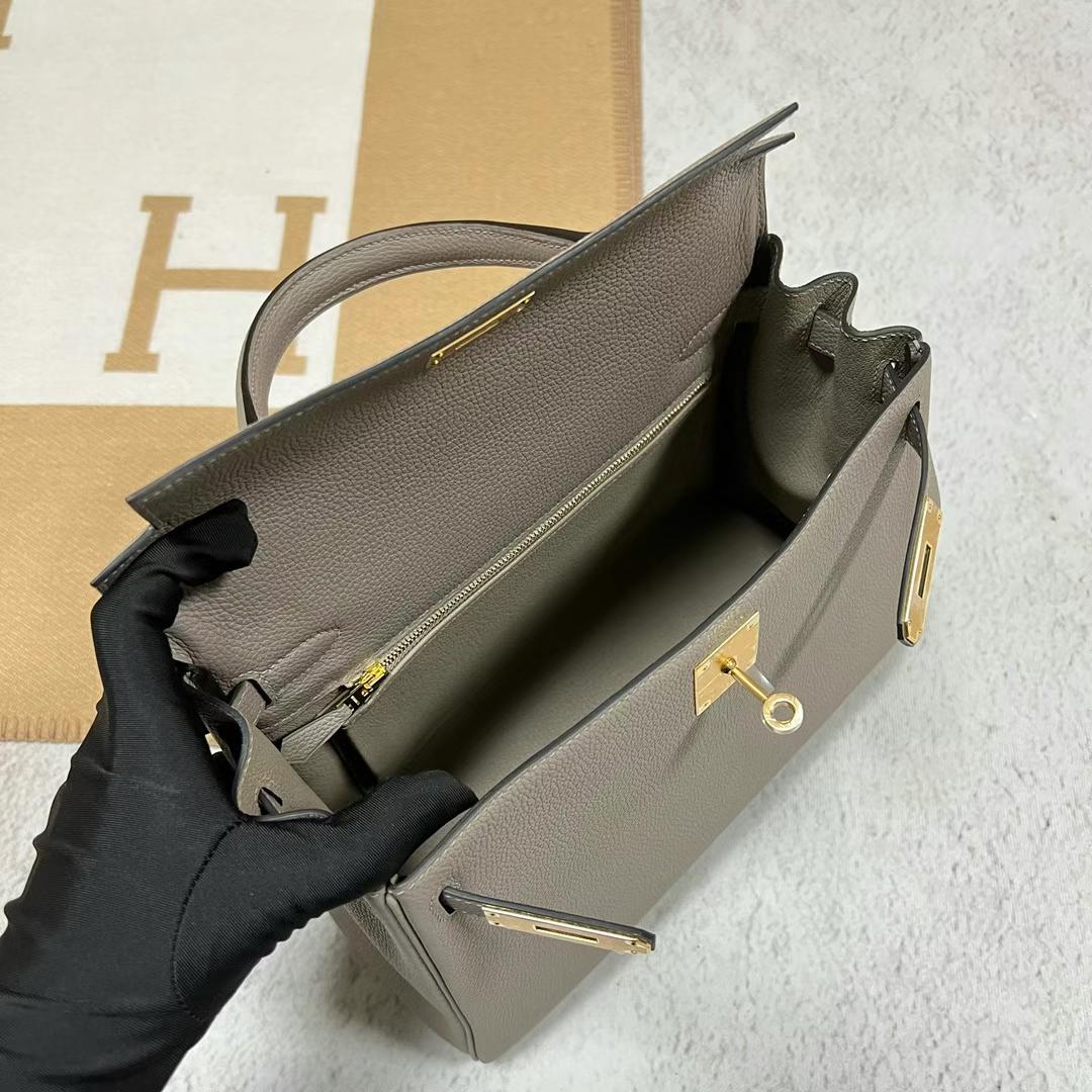 Hermès（爱马仕）Kelly 凯莉包 Togo皮 M8 沥青灰 全手工蜡线缝制 Ghw 金扣 28cm