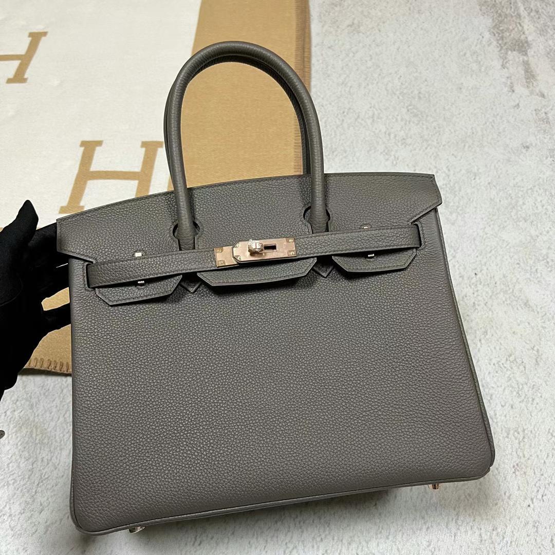 Hermès（爱马仕）Birkin 铂金包 Togo皮 8F 锡器灰 全手工蜡线缝制 玫瑰金扣 30cm