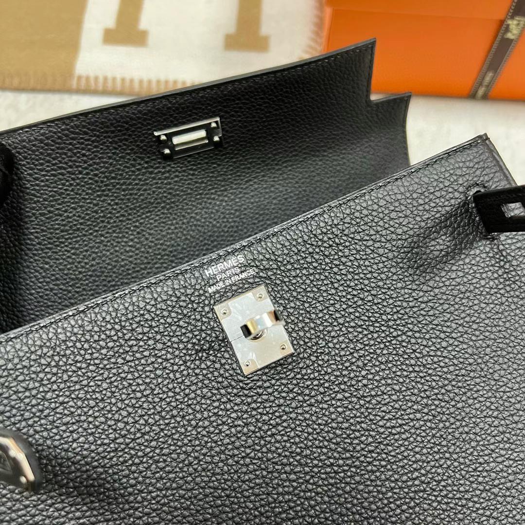 Hermès（爱马仕）Kelly 凯莉包 Togo皮 Ck89 黑色 银扣 25cm 全手工蜡线缝制