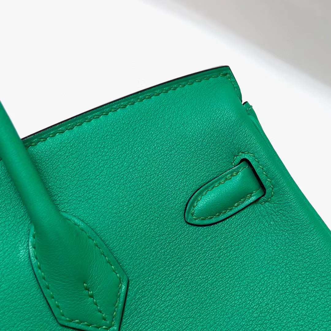 Hermès（爱马仕）Birkin 铂金包 进口Swift皮 6W 薄荷绿 金扣 25cm 全手工蜡线缝制 Ghw