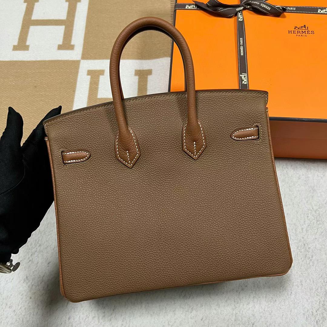 Hermès（爱马仕）Birkin 铂金包 Togo 3G 栗子棕 拼 Ck37 金棕色 金扣 25cm 全手工蜡线缝制 Ghw