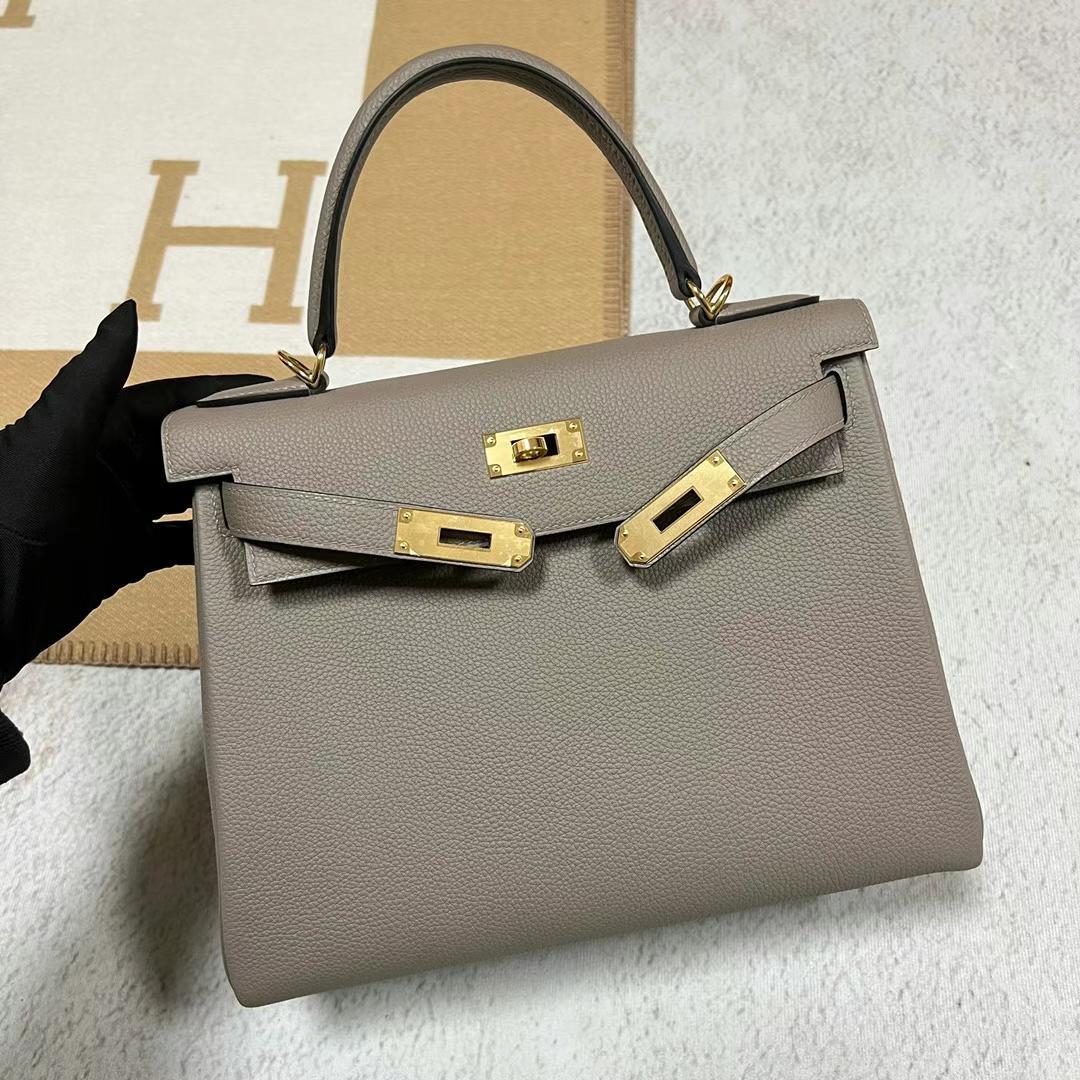 Hermès（爱马仕）Kelly 凯莉包 Togo皮 M8 沥青灰 全手工蜡线缝制 Ghw 金扣 28cm