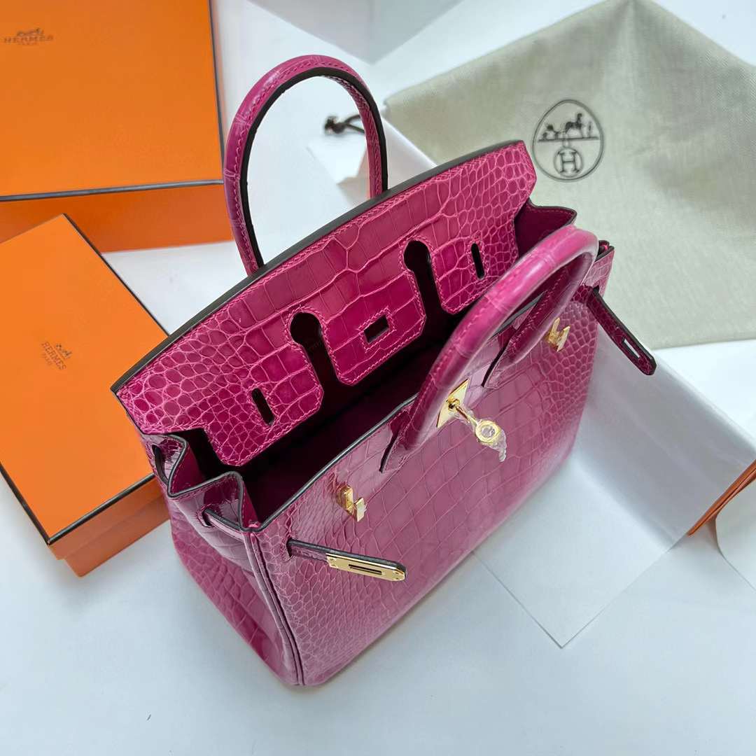 Hermès（爱马仕）Birkin 铂金包 亮面美洲鳄鱼 shiny alligator crocodile（御用原装进口Hcp鳄鱼）j5 桃粉色 金扣 25cm 全手工蜡线缝制 Ghw