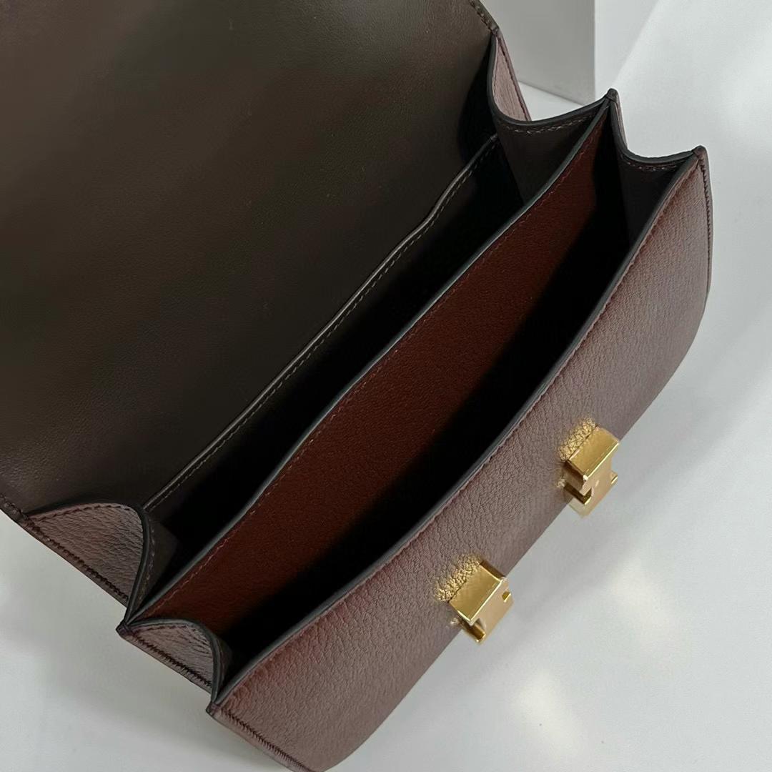 Hermès（爱马仕）Constance 空姐包 Chevre Ck41 哈瓦那色 内拼 乌木色 全手工蜡线缝制 金扣 PHW 19cm