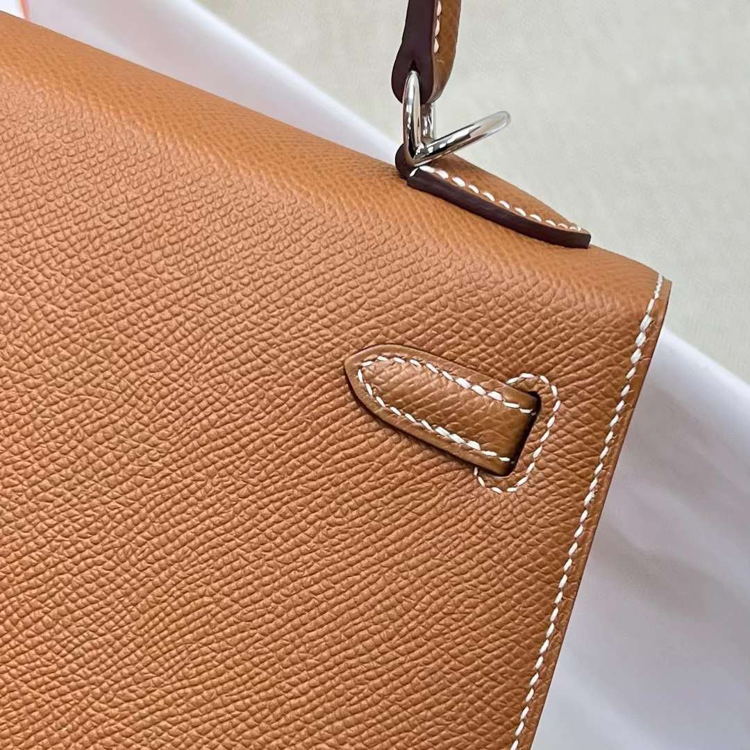 Hermès（爱马仕）Kelly 凯莉包 Epsom Ck37 金棕色 银扣 25cm 全手工蜡线缝制