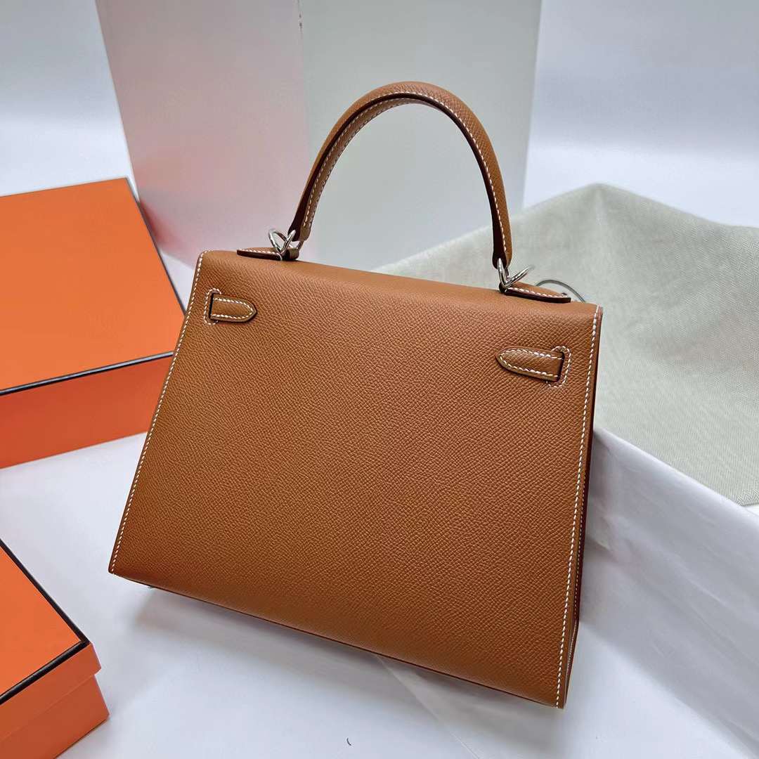 Hermès（爱马仕）Kelly 凯莉包 Epsom Ck37 金棕色 银扣 25cm 全手工蜡线缝制