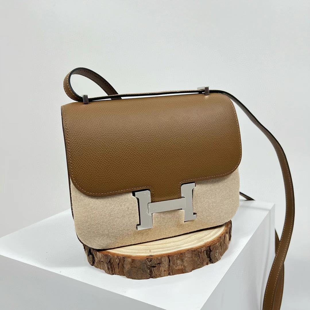Hermès（爱马仕）Constance 空姐包 Epsom 3G 栗子棕 全手工蜡线缝制 银扣 PHW 19cm
