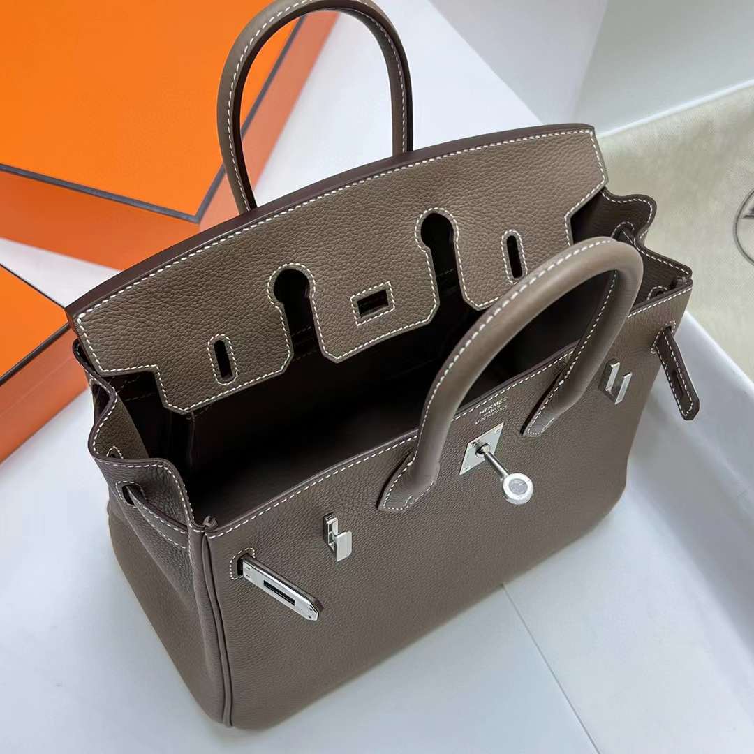 Hermès（爱马仕）Birkin 铂金包 Togo Ck18 大象灰 银扣 25cm 全手工蜡线缝制 Phw