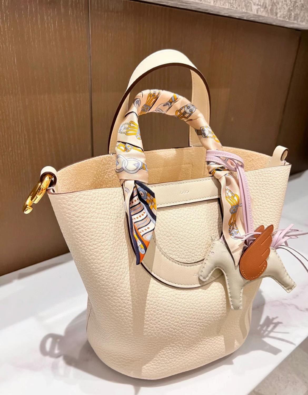 Hermès（爱马仕）新品 New In-the-loop 猪鼻子菜篮子 Togo i2 奶油白 金扣 18cm