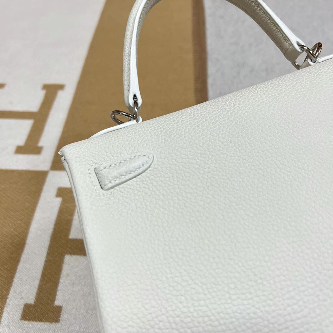 Hermès（爱马仕）Kelly 凯莉包 Togo皮 01 纯白 全手工蜡线缝制 银扣 PHW 25cm