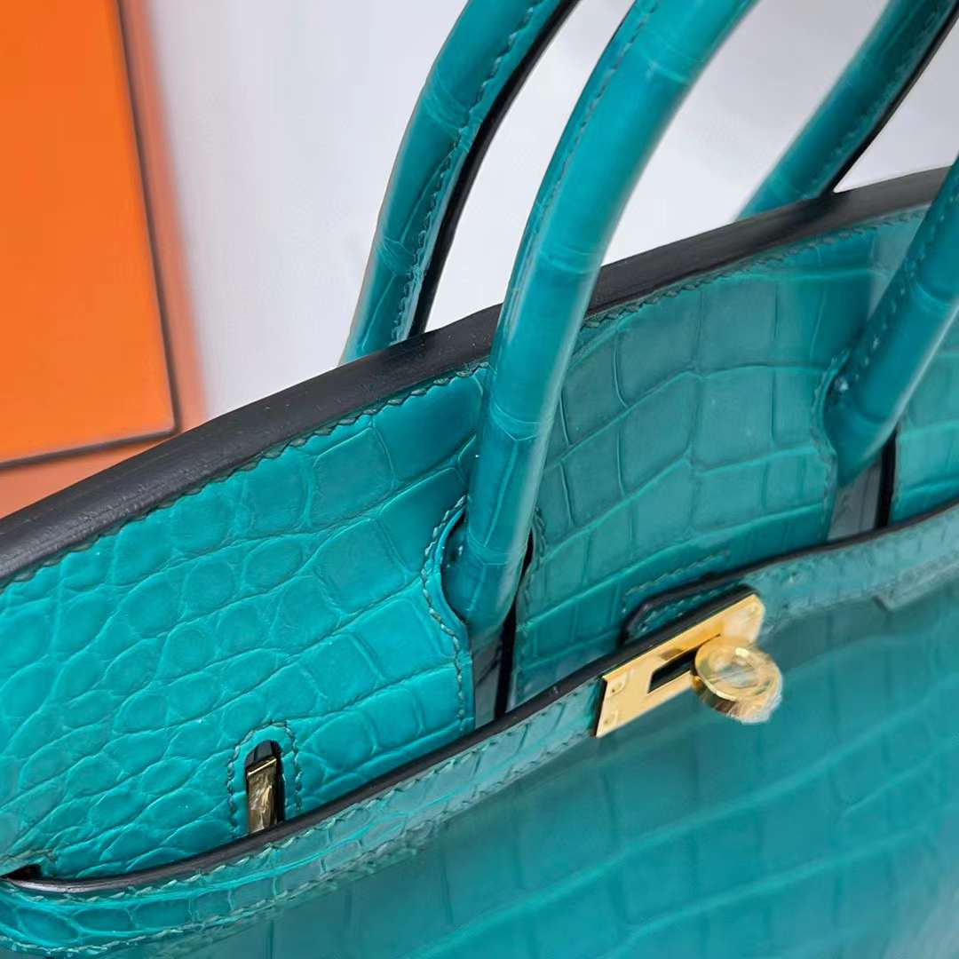 Hermès（爱马仕）Birkin 铂金包 雾面美洲鳄鱼 matte alligator crocodile（御用原装进口Hcp鳄鱼）7F 孔雀蓝 金扣 25cm 全手工蜡线缝制 ghw