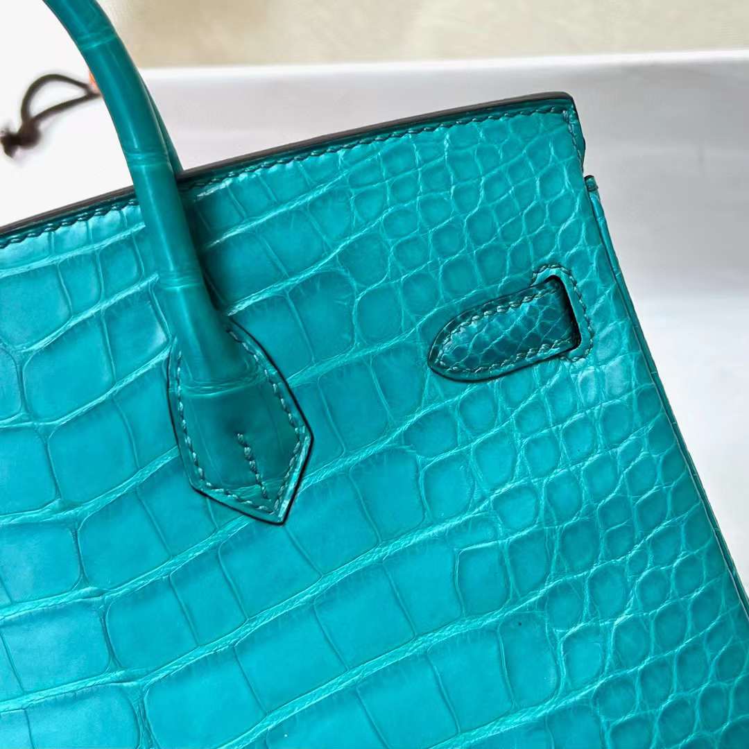 Hermès（爱马仕）Birkin 铂金包 雾面美洲鳄鱼 matte alligator crocodile（御用原装进口Hcp鳄鱼）7F 孔雀蓝 金扣 25cm 全手工蜡线缝制 ghw