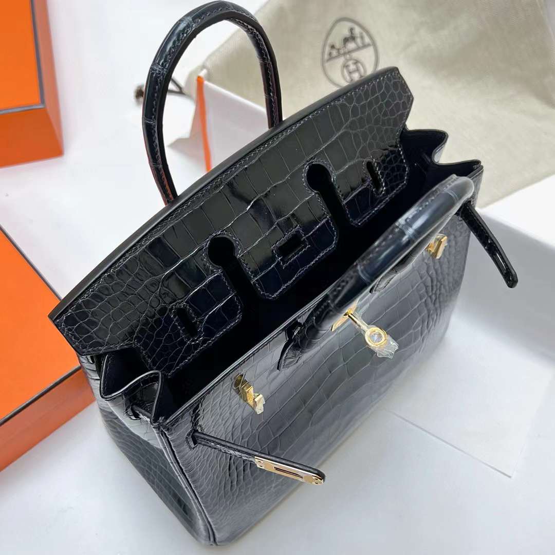 Hermès（爱马仕）Birkin 铂金包 亮面美洲鳄鱼 shiny alligator crocodile（御用原装进口Hcp鳄鱼）ck76 深海蓝 金扣 25cm 全手工蜡线缝制 Phw
