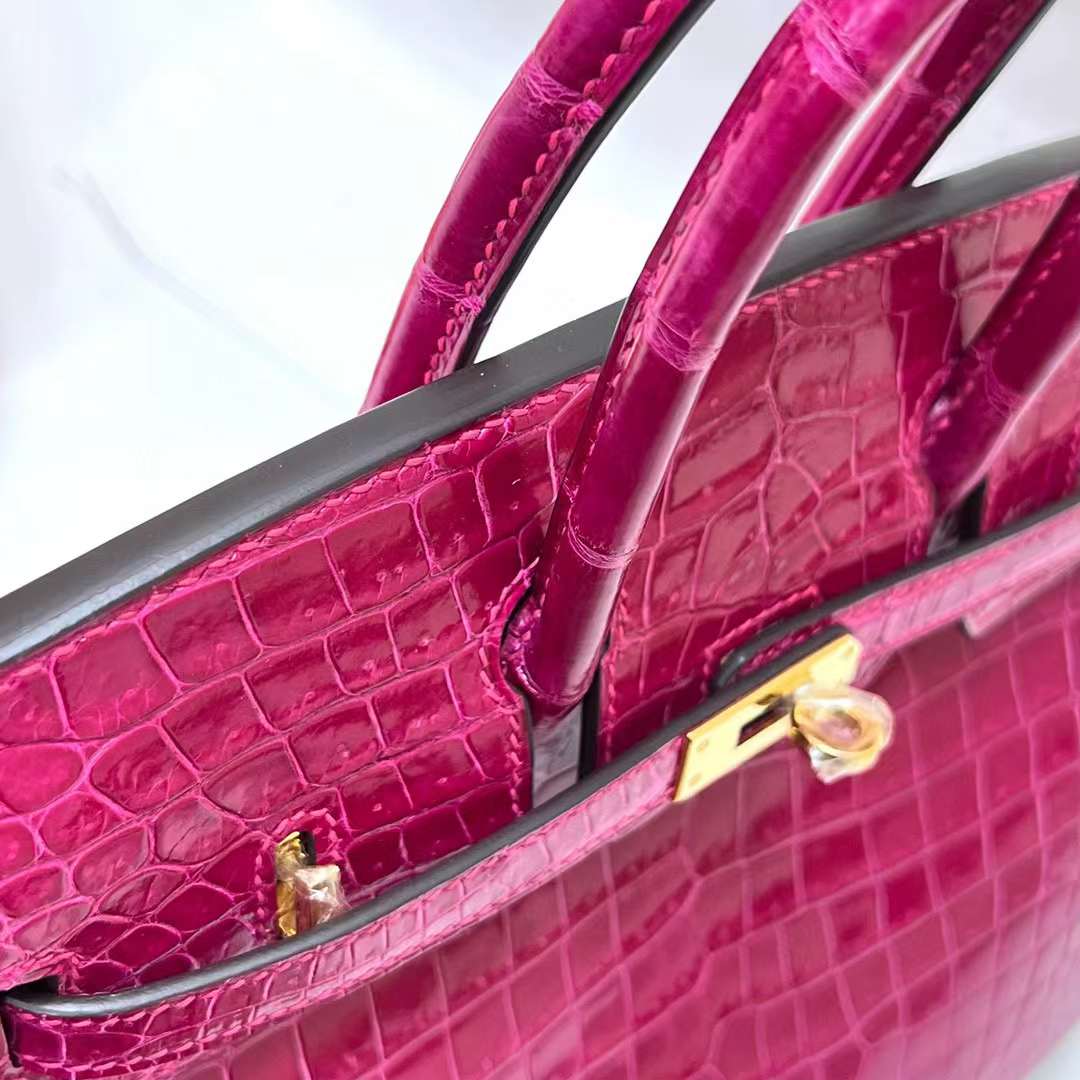 Hermès（爱马仕）Birkin 铂金包 亮面倒v澳洲湾鳄 Shiny Porosus Crocodile（御用原装进口Hcp鳄鱼皮）j5 天方夜谭粉紫 金扣 25cm 全手工蜡线缝制