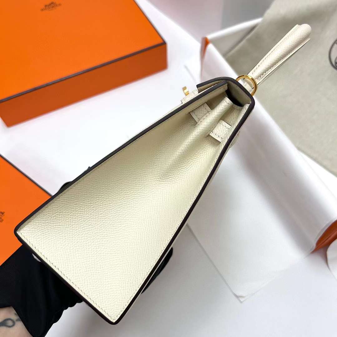 Hermès（爱马仕）Kelly 凯莉包 Epsom i2 奶油白 金扣 25cm 全手工蜡线缝制 Ghw