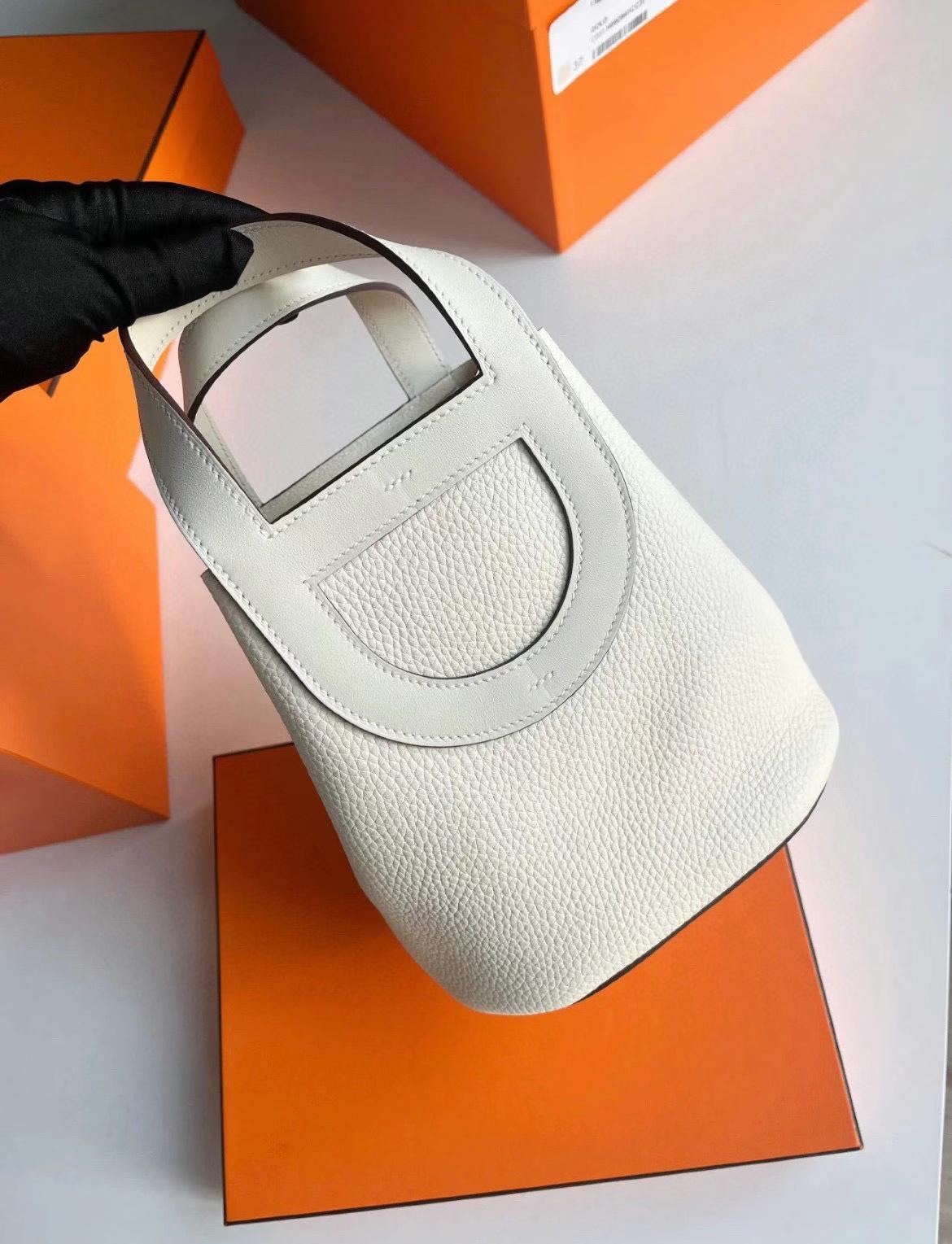 Hermès（爱马仕）新品 New In-the-loop 猪鼻子菜篮子 Togo i2 奶油白 金扣 18cm