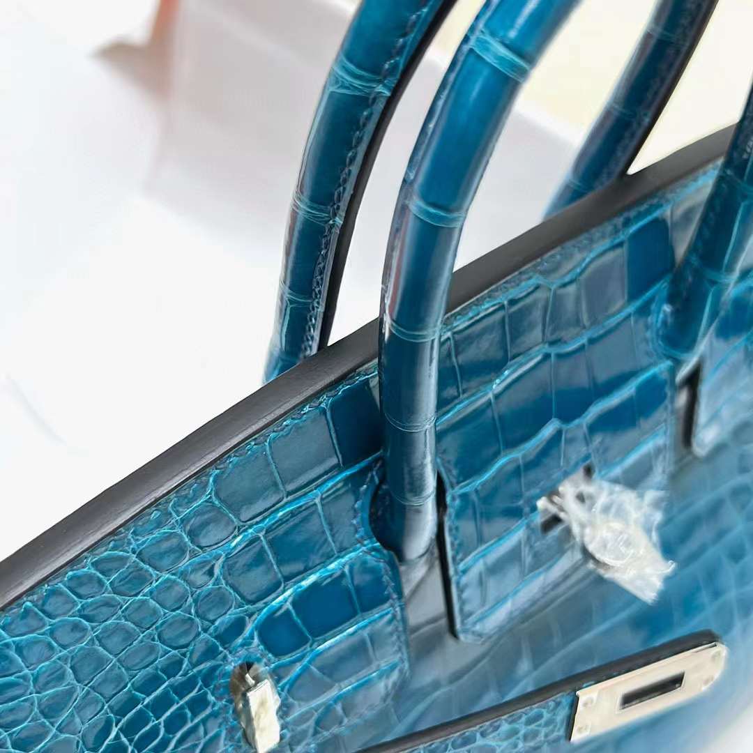 Hermès（爱马仕）Birkin 铂金包 亮面美洲鳄鱼 shiny alligator crocodile（御用原装进口Hcp鳄鱼）7w 伊兹密尔蓝 银扣 25cm 全手工蜡线缝制