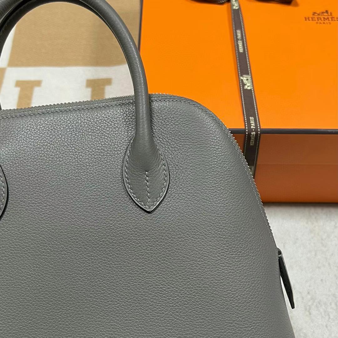 Hermès（爱马仕）Bolide 保龄球包 Evercolor 0L 积雨云灰 银扣 25cm 全手工蜡线缝制