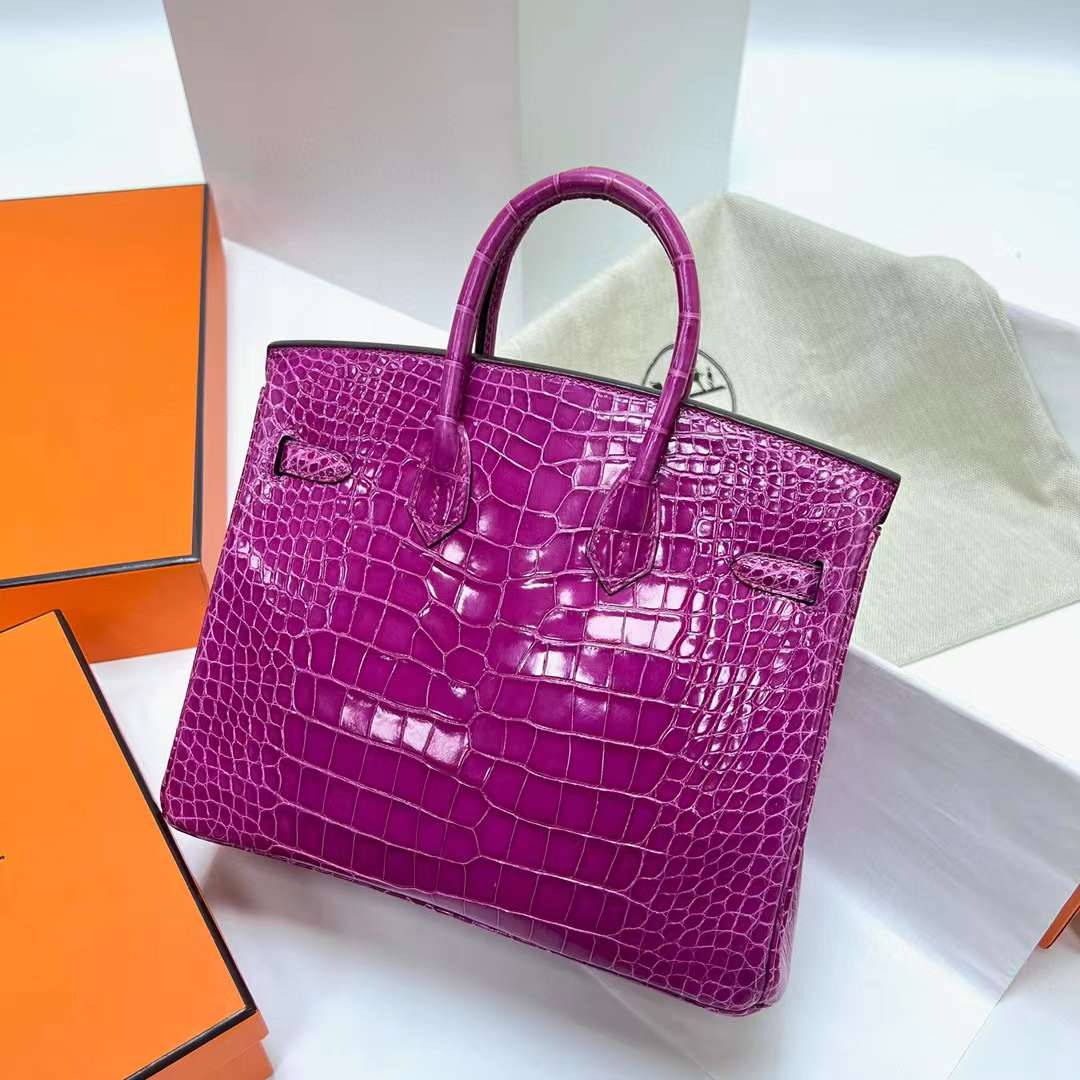 Hermès（爱马仕）Birkin 铂金包 亮面美洲鳄鱼 shiny alligator crocodile（御用原装进口Hcp鳄鱼）j5 天方夜谭粉紫 银扣 25cm 全手工蜡线缝制 Phw