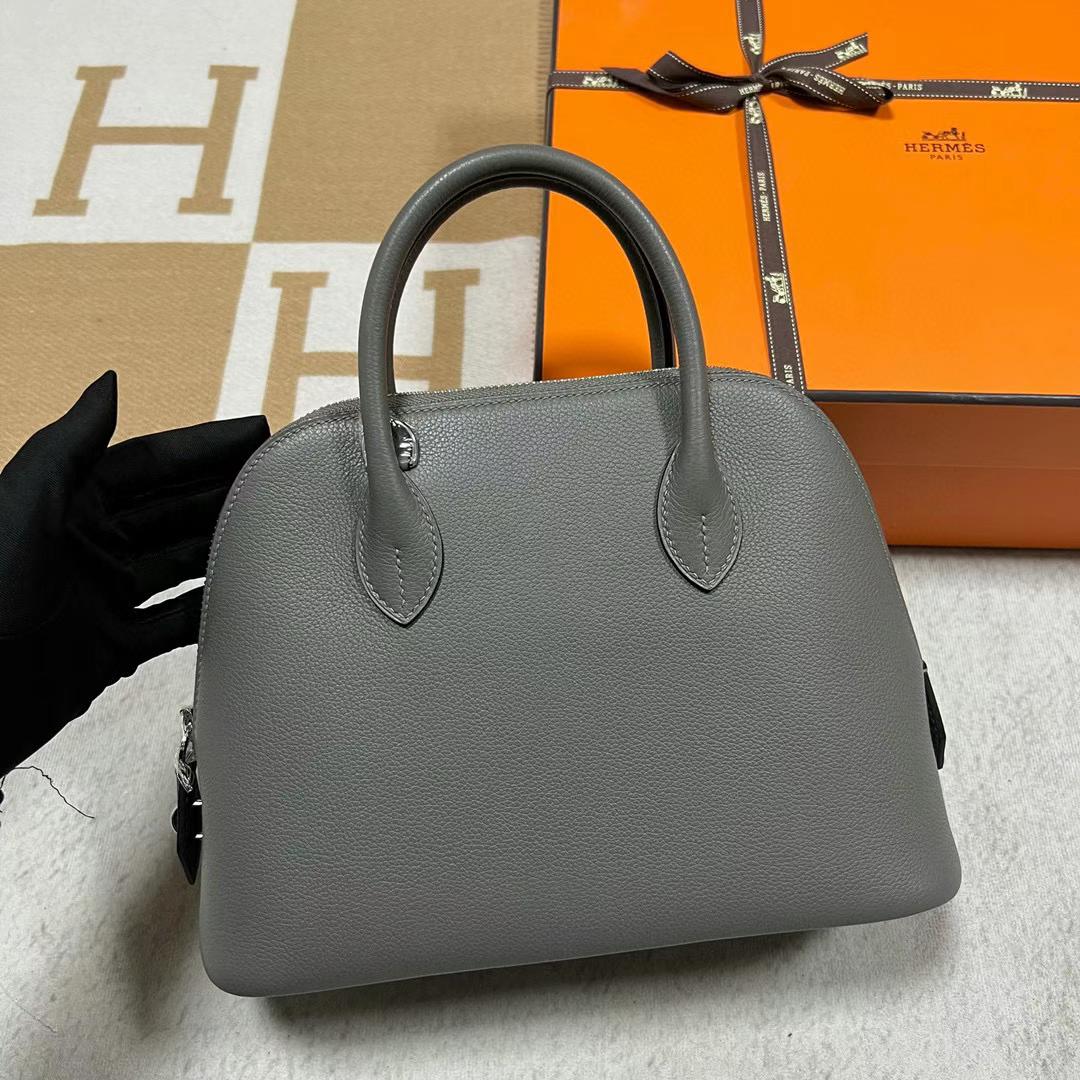 Hermès（爱马仕）Bolide 保龄球包 Evercolor 0L 积雨云灰 银扣 25cm 全手工蜡线缝制
