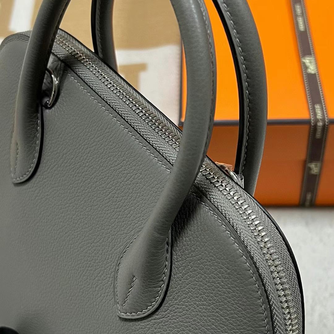 Hermès（爱马仕）Bolide 保龄球包 Evercolor 0L 积雨云灰 银扣 25cm 全手工蜡线缝制