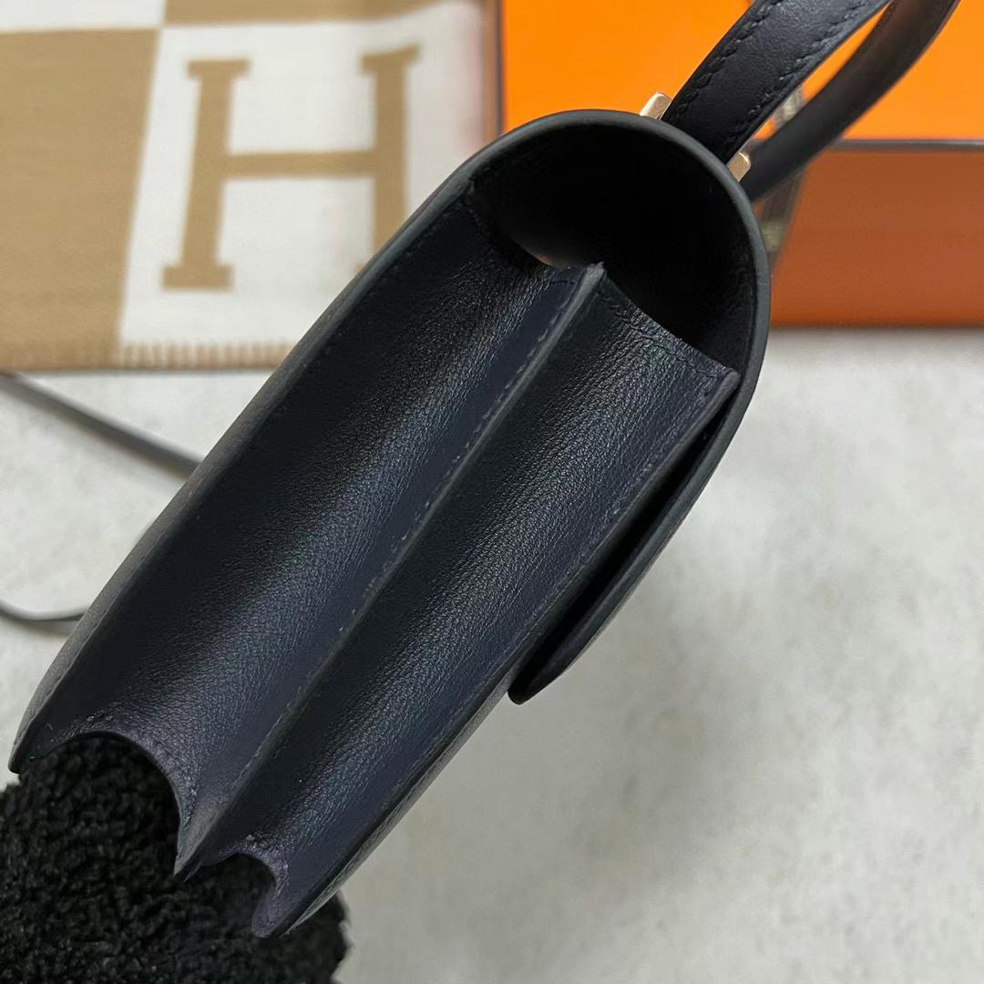 Hermès（爱马仕）Constance 空姐包 Swift Ck76 深海蓝 玫瑰金扣 19cm Rghw 全手工蜡线缝制