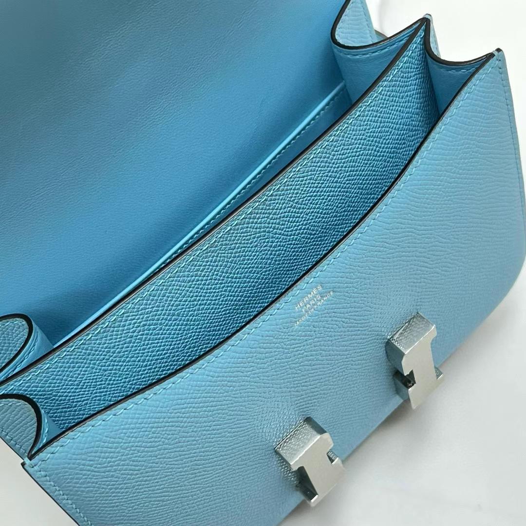 Hermès（爱马仕）Constance 空姐包 Epsom 7N 糖果蓝 银扣 19cm 全手工蜡线缝制 Phw