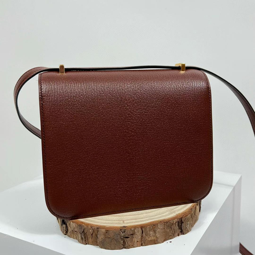 Hermès（爱马仕）Constance 空姐包 Chevre Ck41 哈瓦那色 内拼 乌木色 全手工蜡线缝制 金扣 PHW 19cm