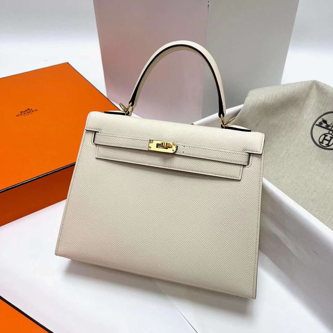 Hermès（爱马仕）Kelly 凯莉包 Epsom i2 奶油白 金扣 25cm 全手工蜡线缝制 Ghw