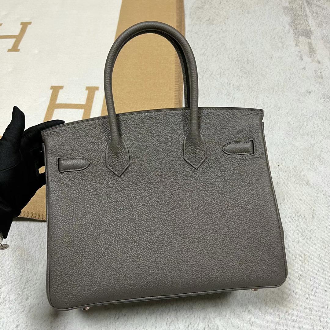 Hermès（爱马仕）Birkin 铂金包 Togo皮 8F 锡器灰 全手工蜡线缝制 玫瑰金扣 30cm