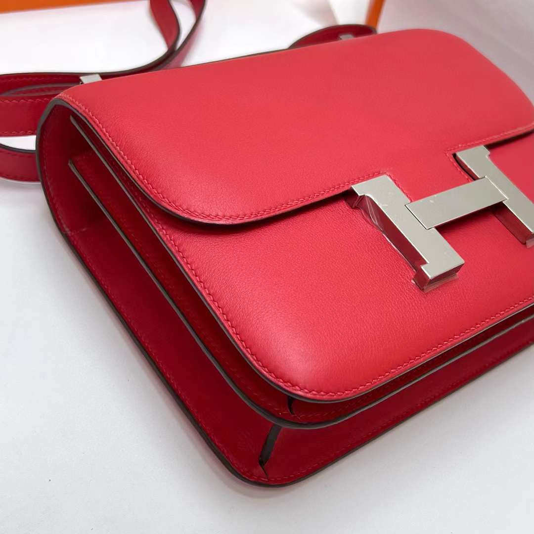 Hermès（爱马仕）Constance 空姐包 Swift S5 番茄红 银扣 24cm 全手工蜡线缝制 Phw