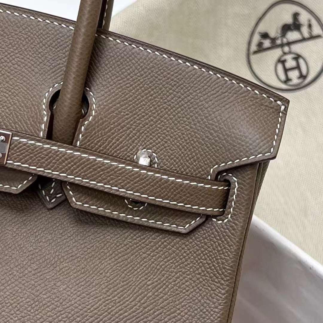Hermès（爱马仕）Birkin 铂金包 Epsom Ck18 大象灰 银扣 25cm 全手工蜡线缝制 Phw
