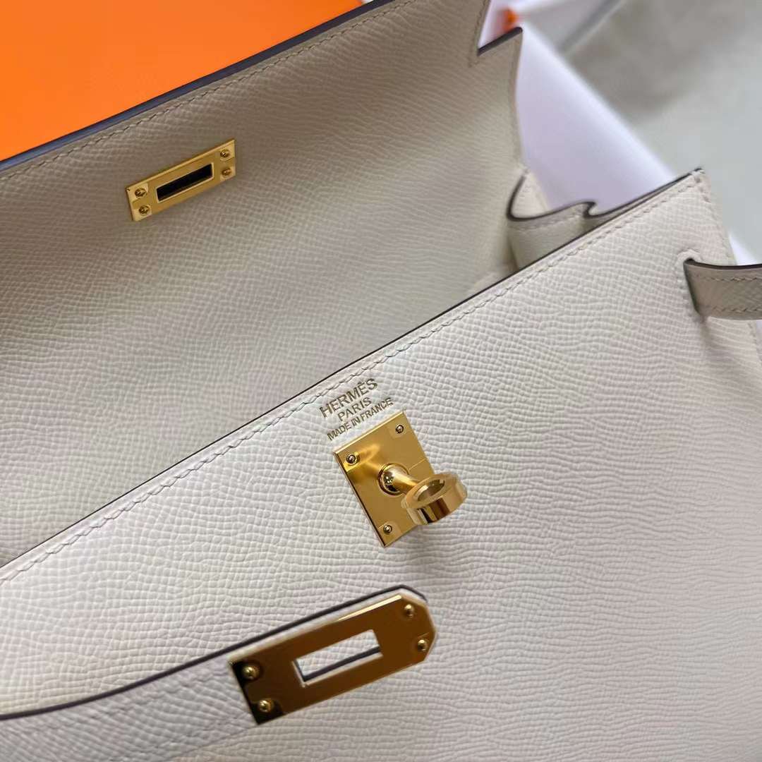 Hermès（爱马仕）Kelly 凯莉包 Epsom i2 奶油白 金扣 25cm 全手工蜡线缝制 Ghw