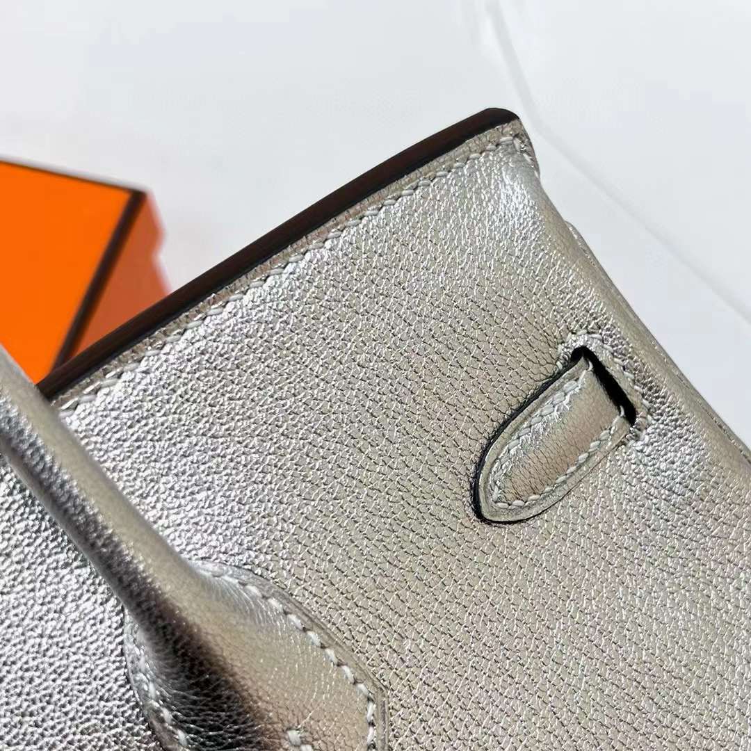 Hermès（爱马仕）Birkin 铂金包 Chevre 进口山羊皮 01 银色 内拼 ck89 黑色 银扣 25cm 全手工蜡线缝制