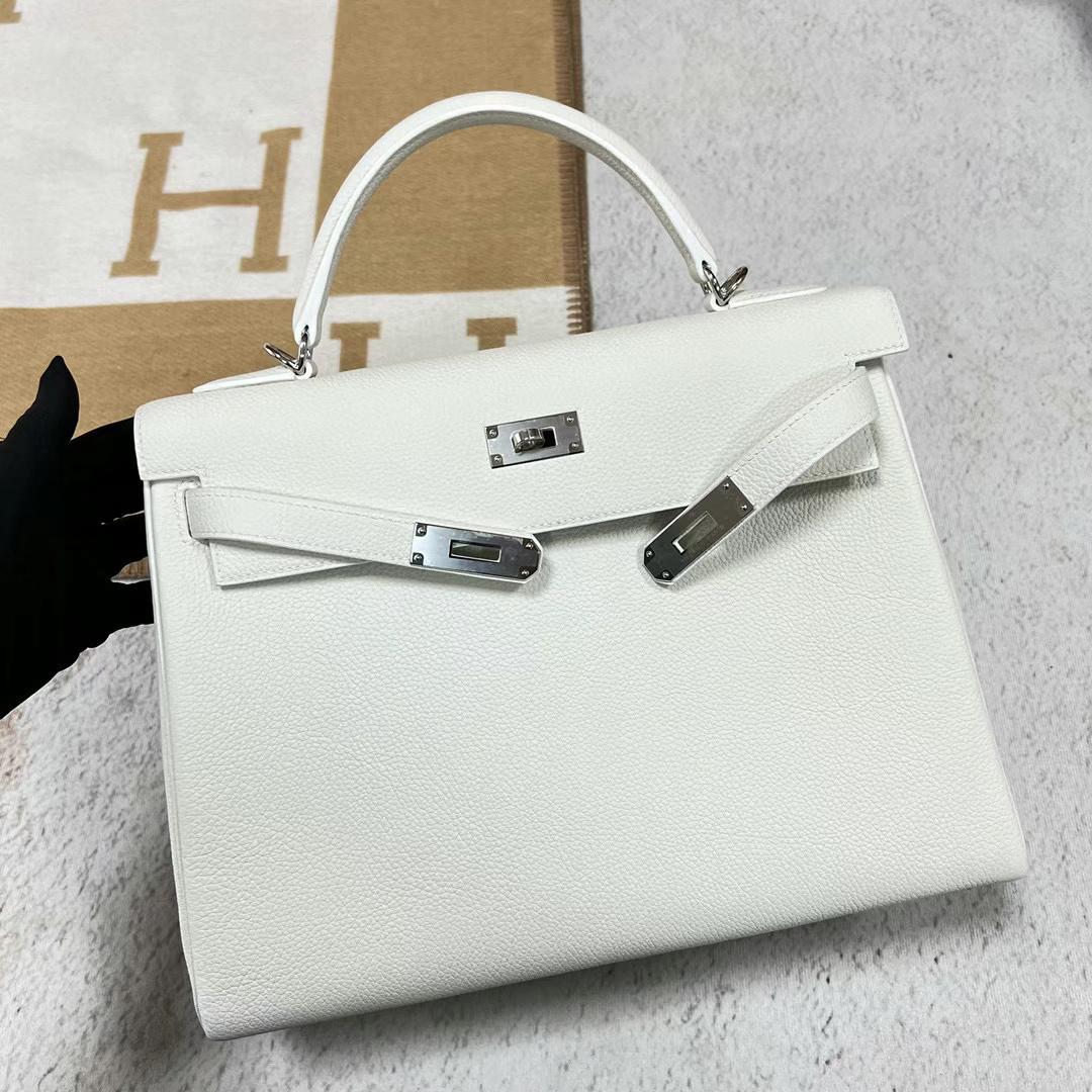 Hermès（爱马仕）Kelly 凯莉包 Togo皮 01 纯白 银扣 32cm