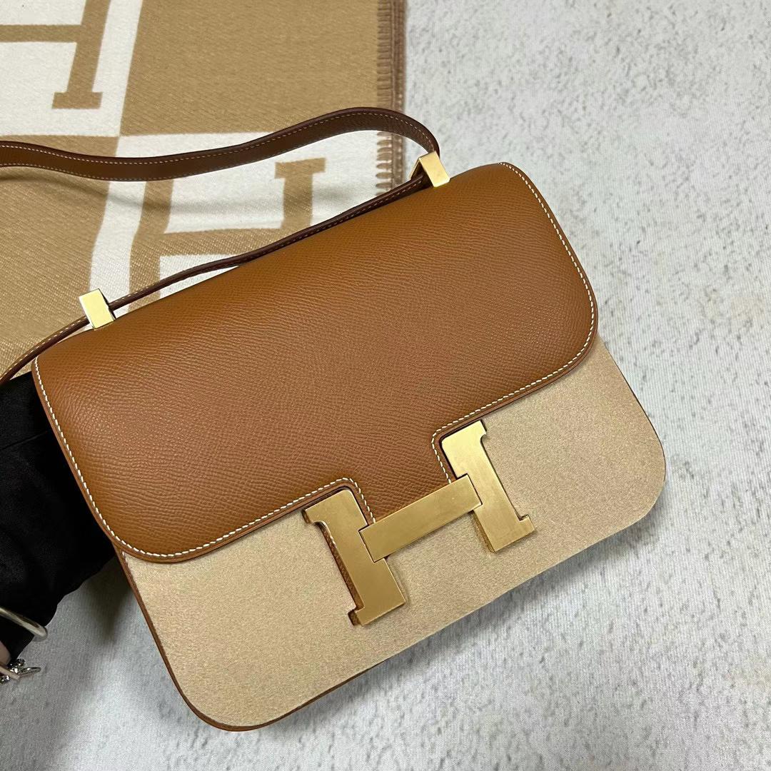 Hermès（爱马仕）Constance 24-1 单层镜子款 Epsom Ck37 金棕色 全手工蜡线缝制 金扣 24cm