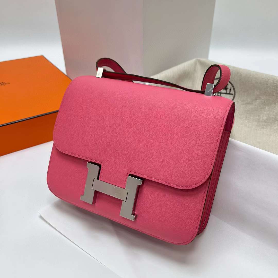 Hermès（爱马仕）Constance 空姐包 Evercolor 8w 新唇膏粉 银扣 24cm 全手工蜡线缝制 Phw